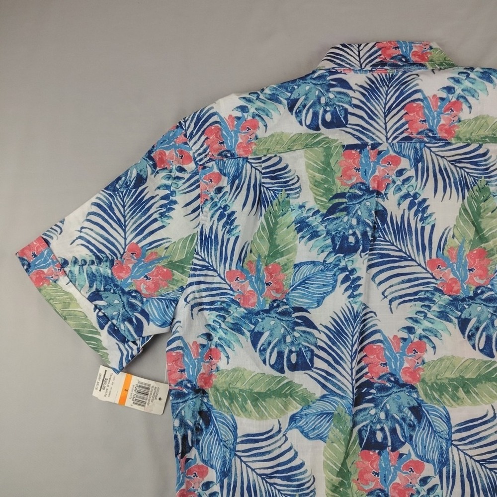 IZOD Saltwater Short Sleeve Button Down Shirt Mens S Blue Tropical Floral NWT - Picture 15 of 16